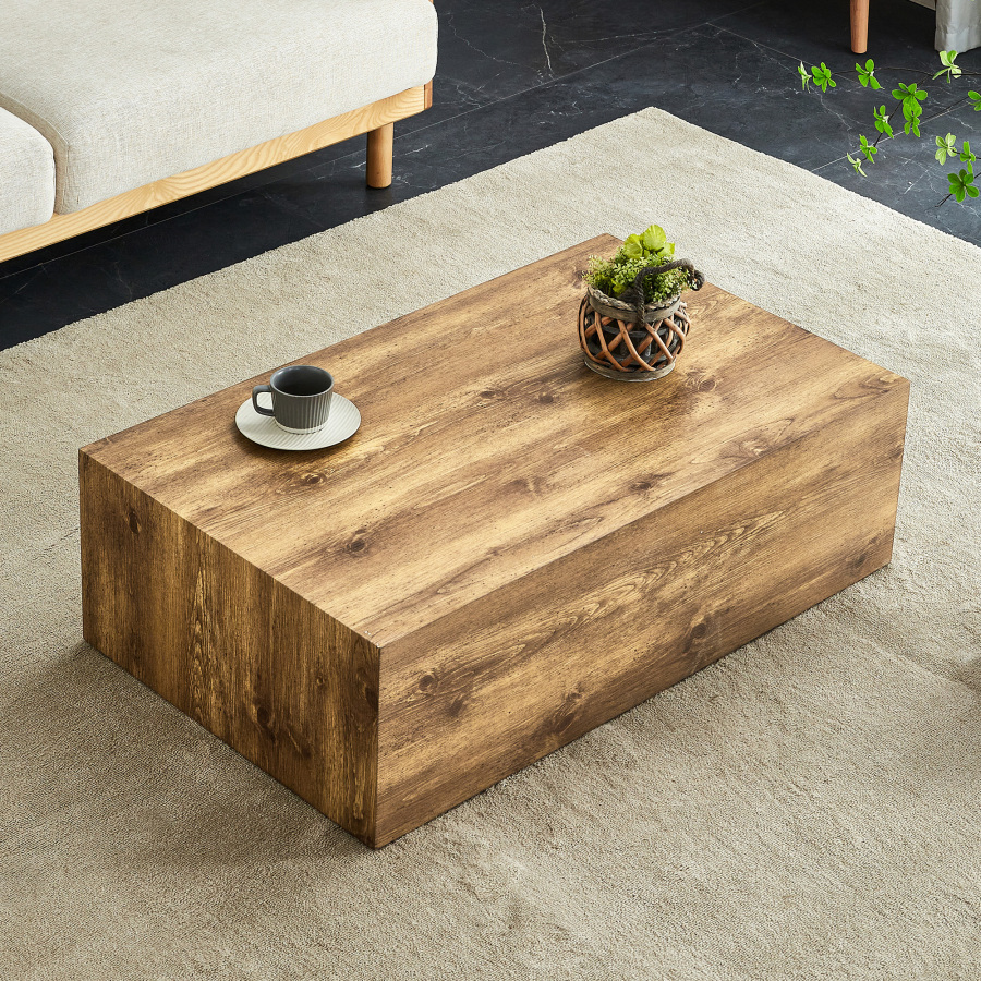 Mesa de centro rectangular mdf acabado madera natural 30x90x50cm