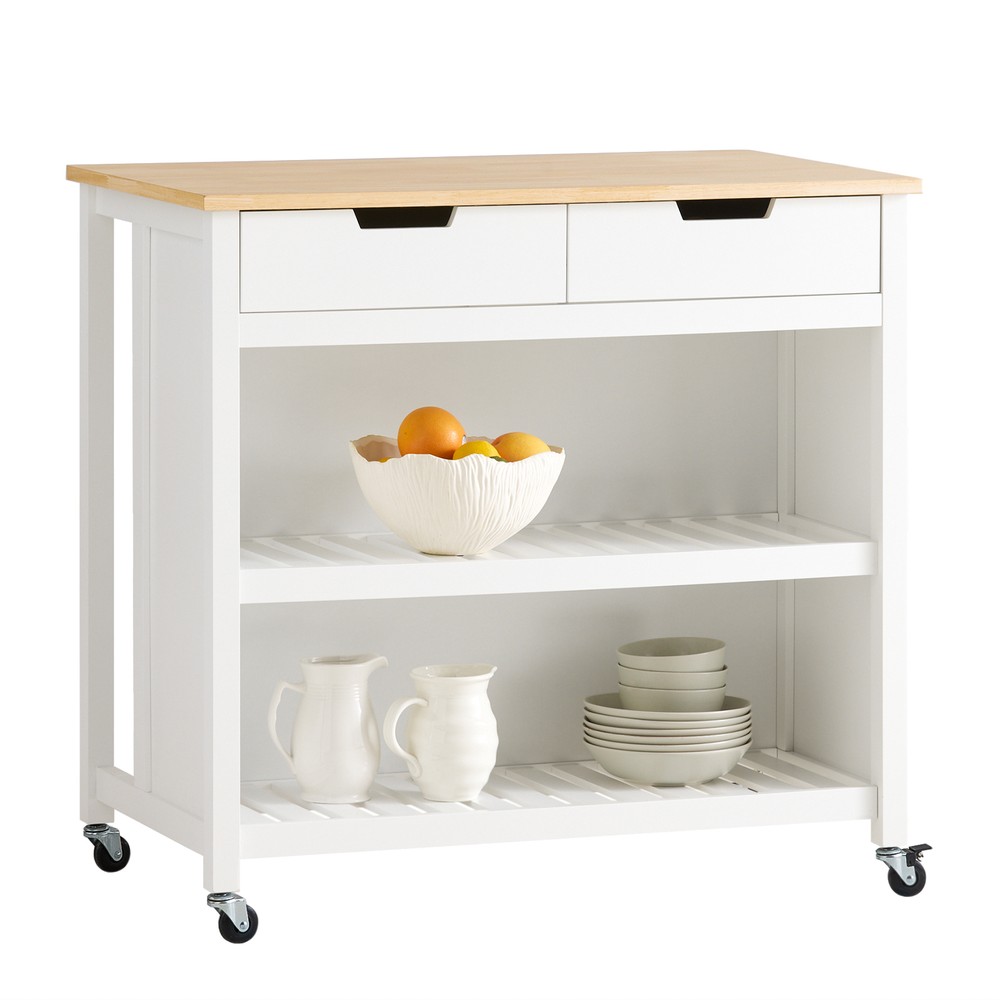 Carro cocina almacenamiento blanco roble claro 98x58x94cm