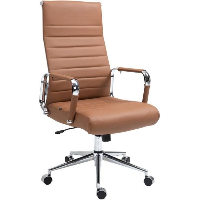 Silla de oficina de cuero marrón - 58 cm