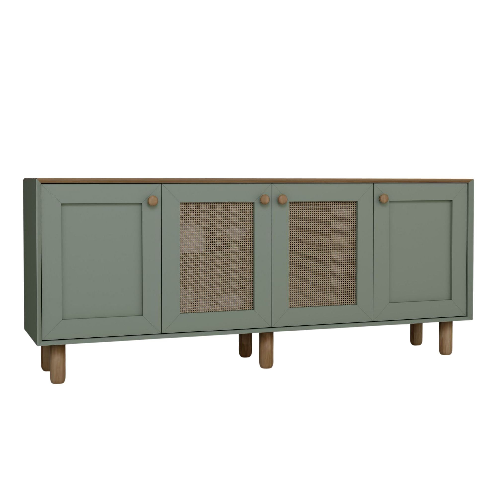Aparador "bohemia" de madera y caña - 180 x 40 x 75 cm - verde