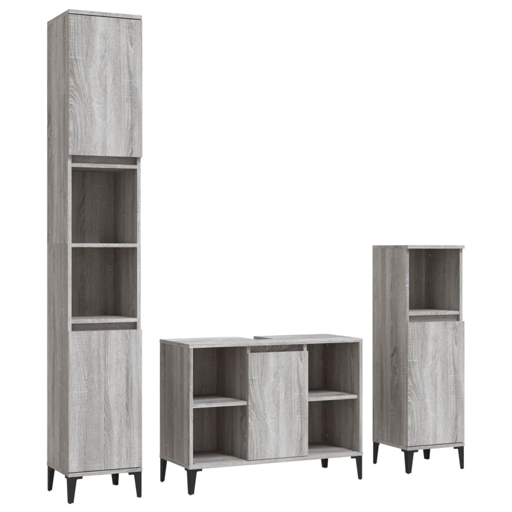 vidaXL set de muebles de baño 3 pzas madera contrachapada gris sonoma
