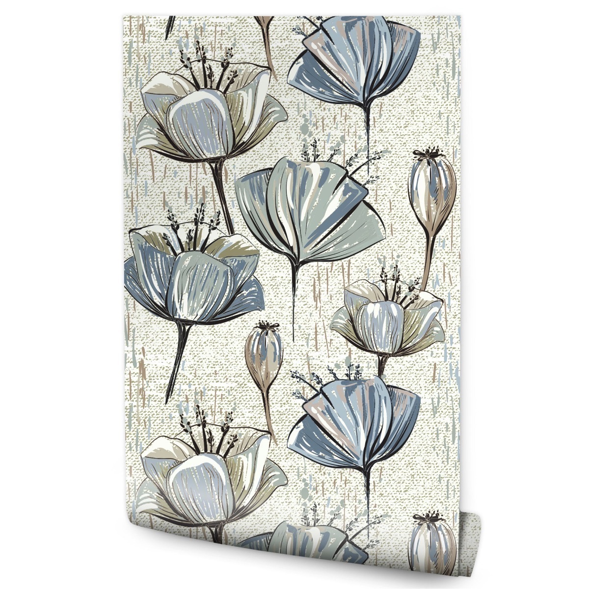 Papel Pintado Tulipanes Flores Estilo Vintage Para Salón 53cm x 10m