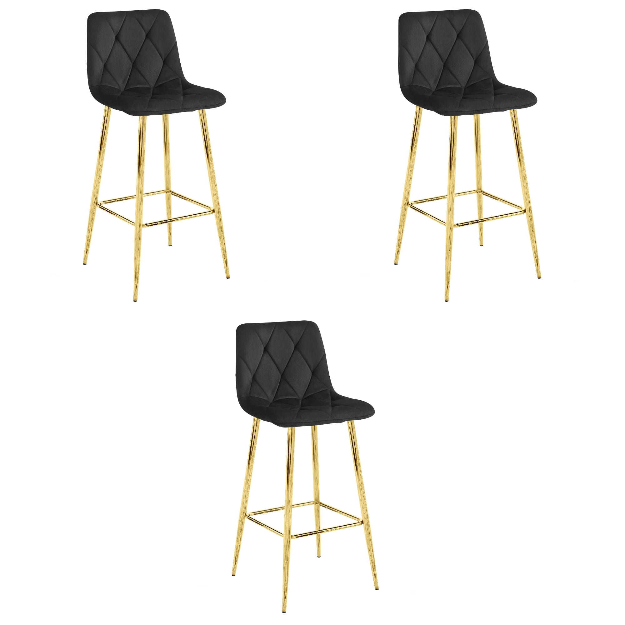 Taburete valora koda, terciopelo negro, patas doradas, diseño moderno (x3)