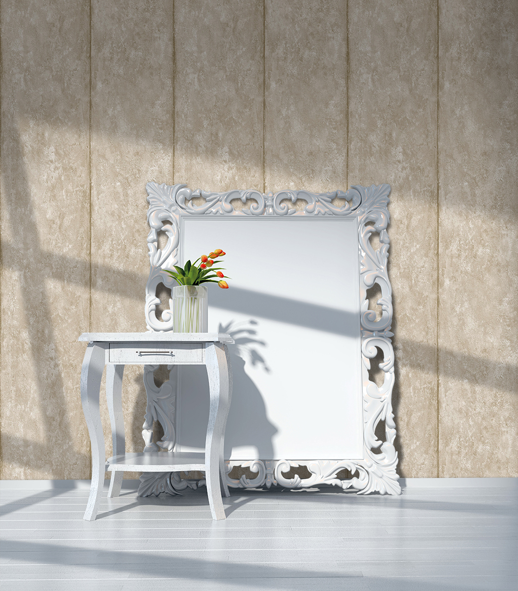 Papel pintado tnt textura cemento raya dorado