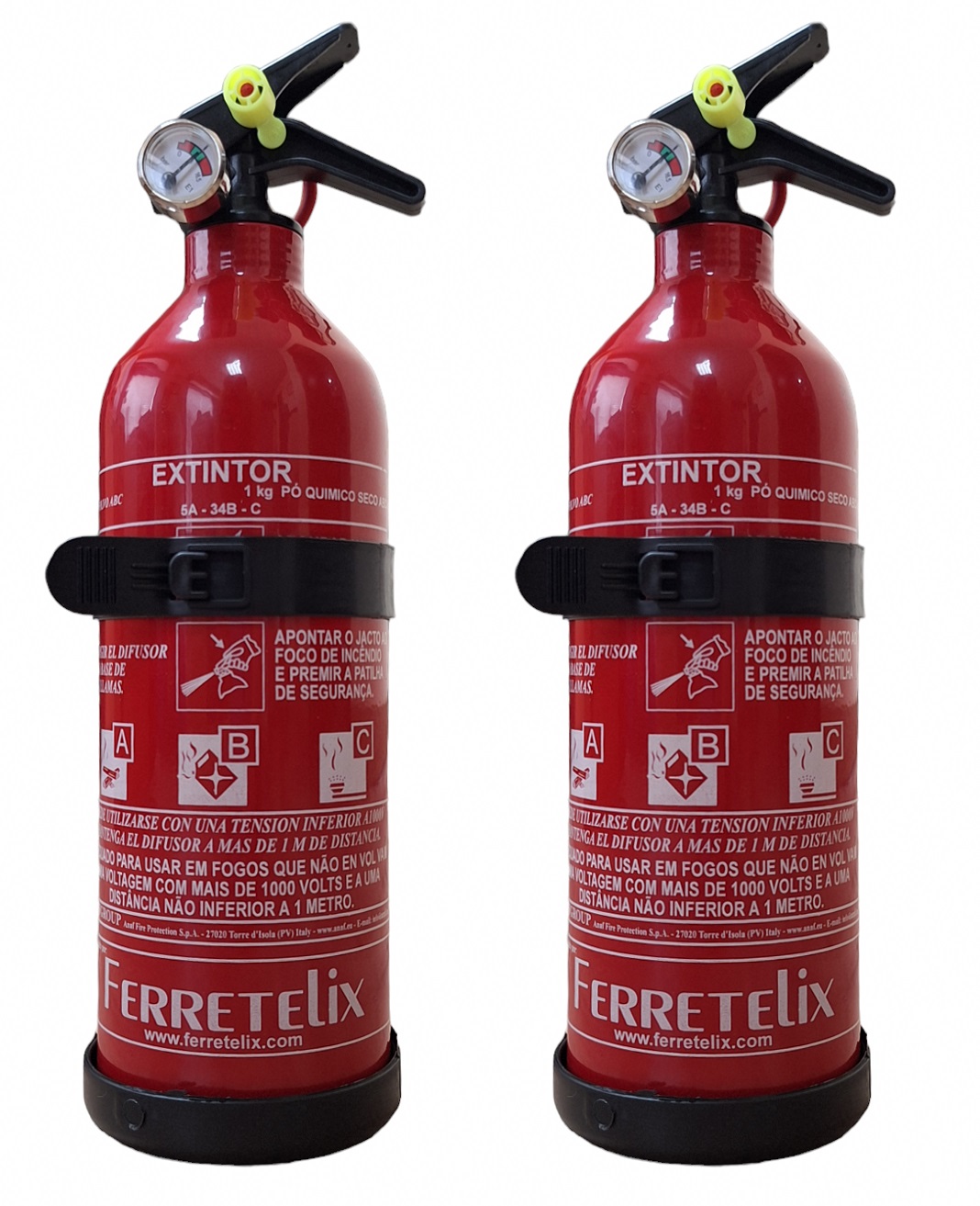 Ferretelix® pack 2 extintores 1 kg polvo abc – incluye soporte de montaje
