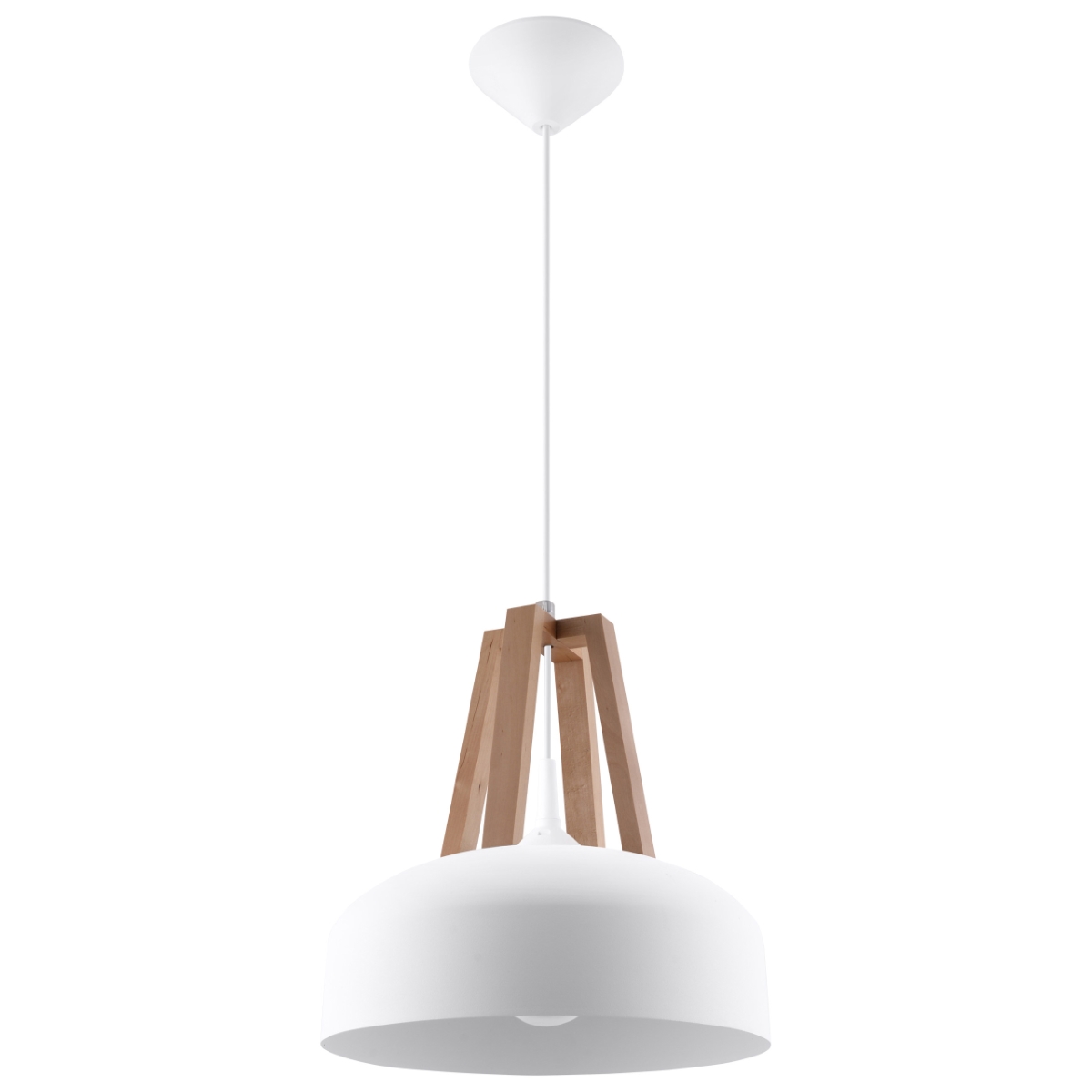 Lámpara coLGante casco 1 blanco/madera natural acero/madera 30x85x30cm