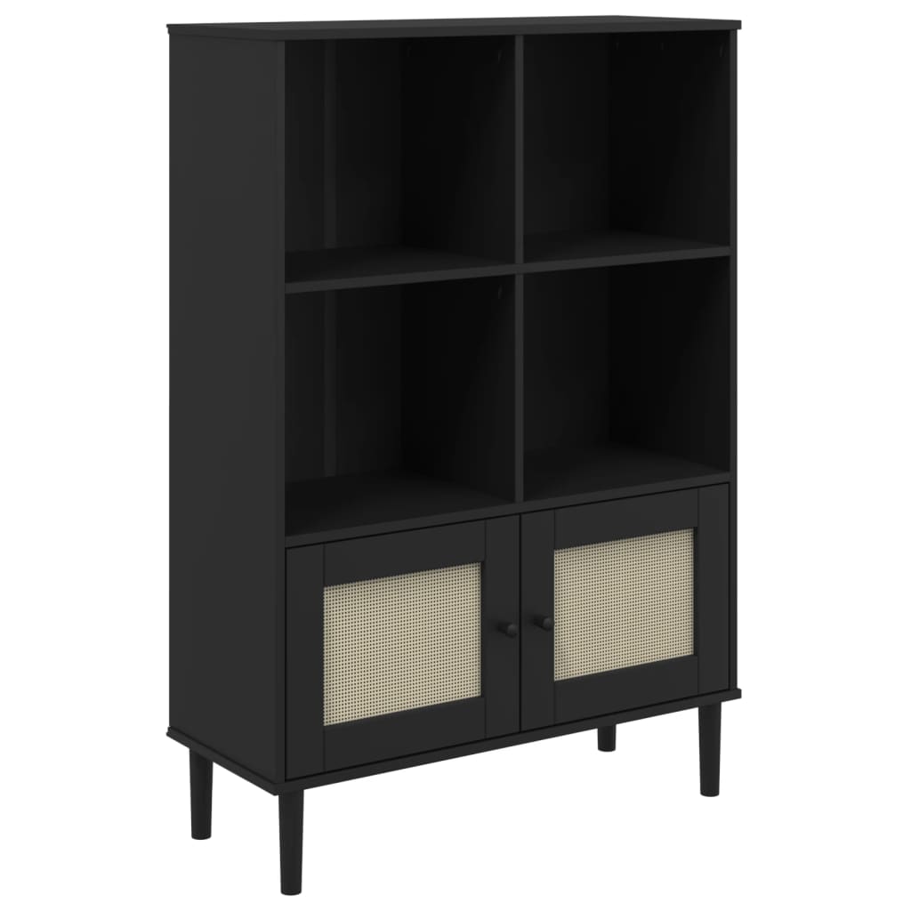 vidaXL estantería senja aspecto ratán madera pino negro 90x35x130 cm