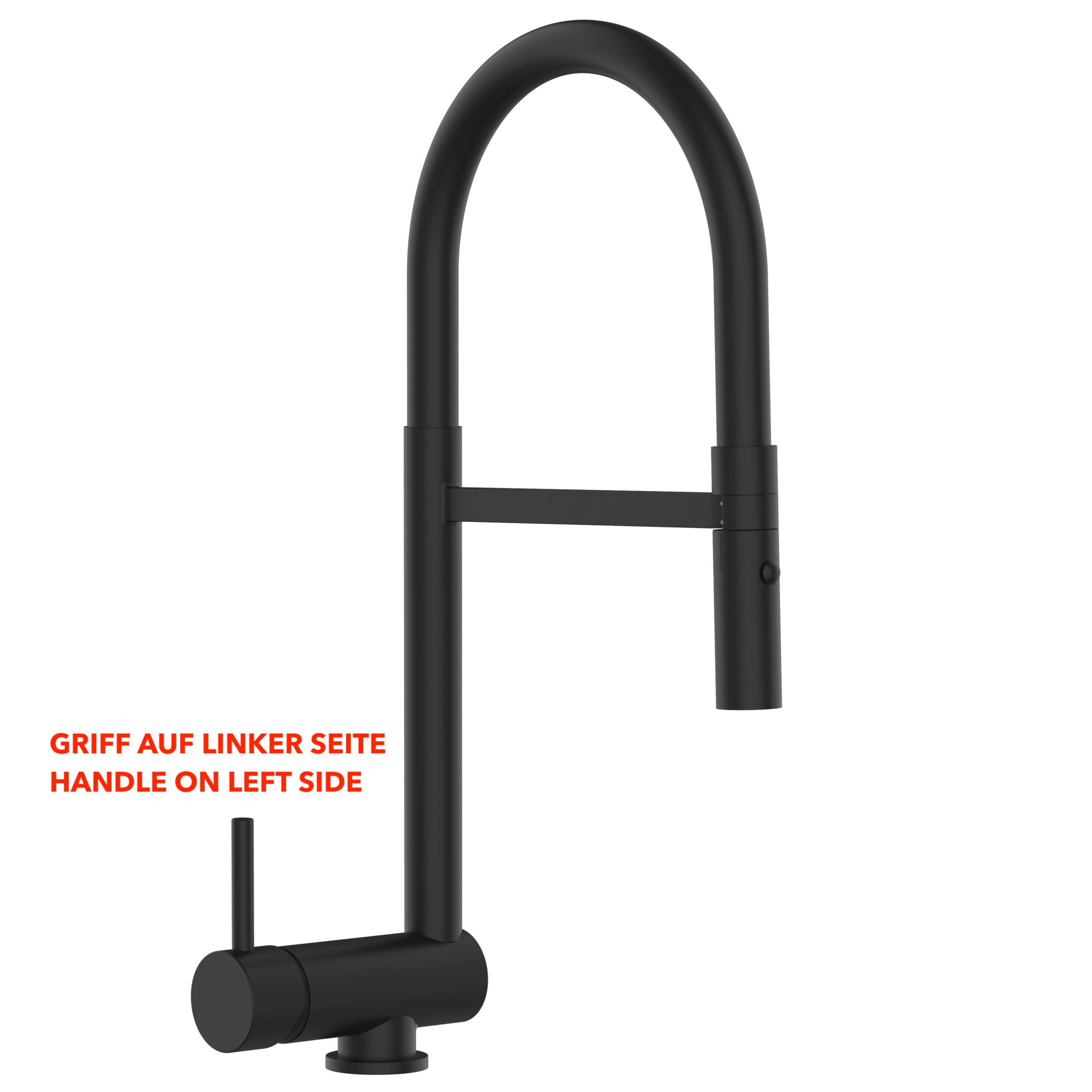 Grifo cocina abatible 6cm mando a izquierda ducha 2chorros amovible, negro