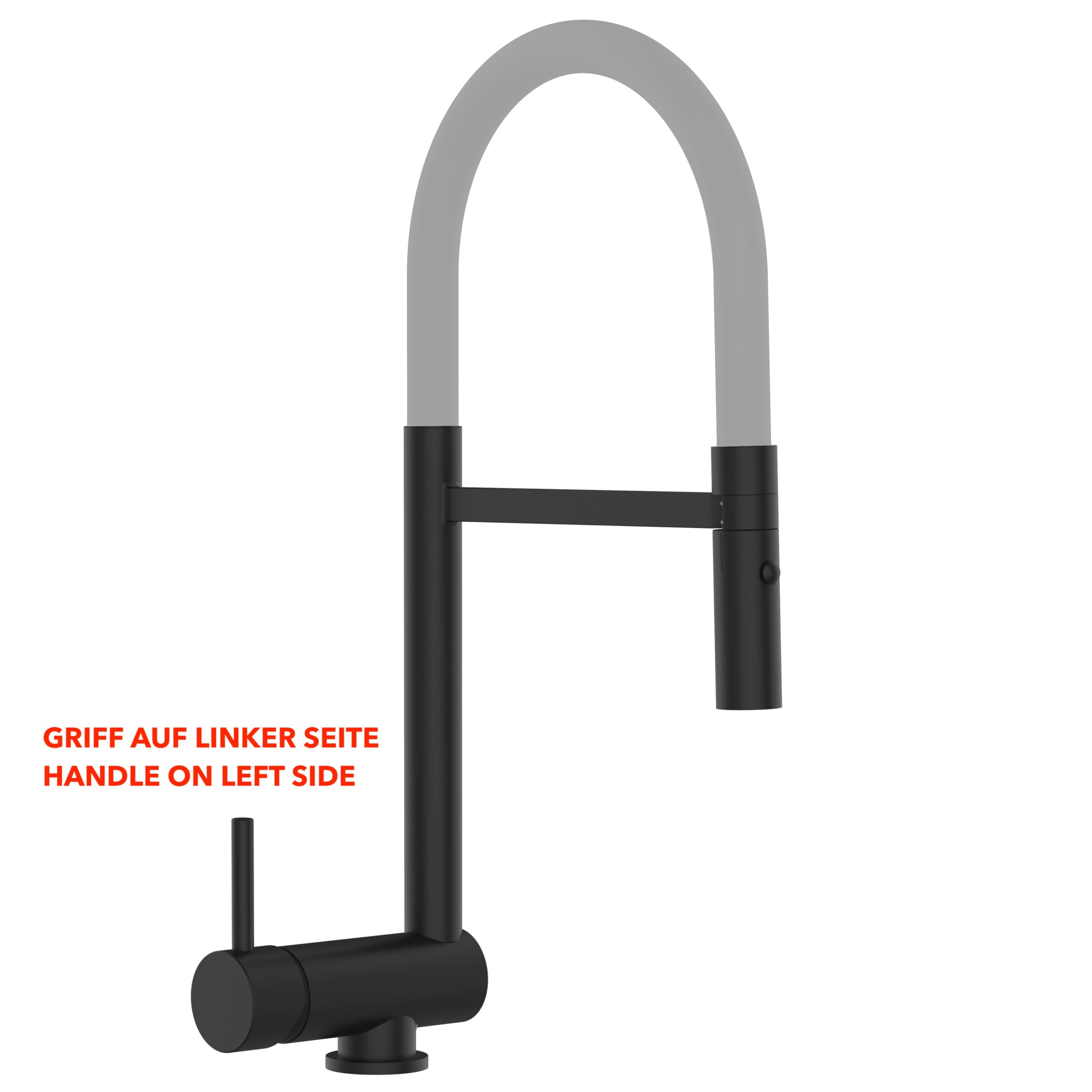 Grifo cocina abatible 6cm mando a izquierda ducha 2chorros, negro / gris