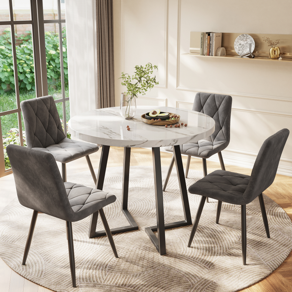 Mesa redonda 80x80cm mdf blanco con patas metal negro