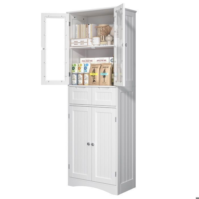 Aparador alto blanco brillante - mdf - 4 puertas 2 cajones - 60x30x170 cm