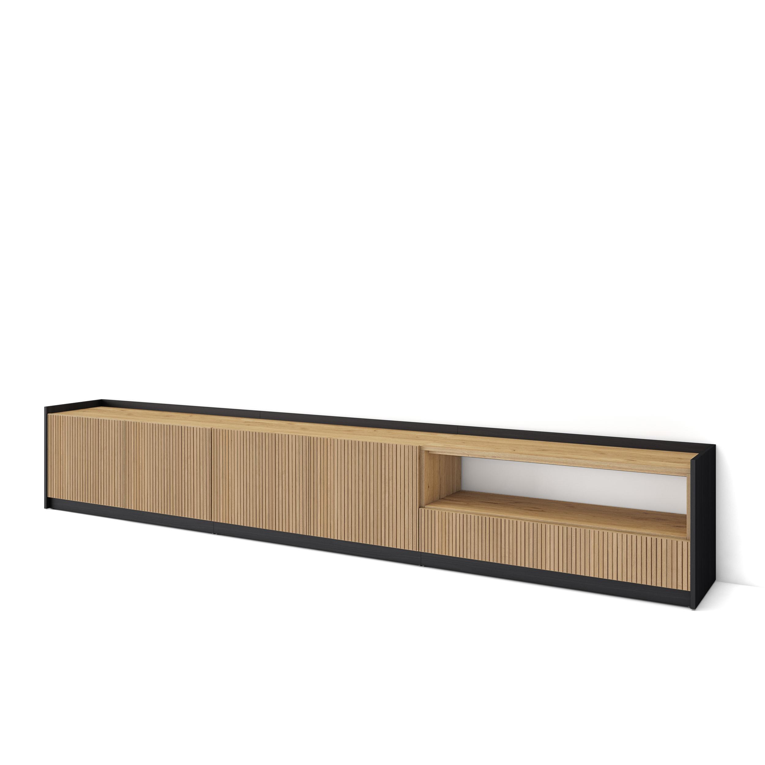 Mueble tv, televisión, 310x50x37 cm, roble y negro