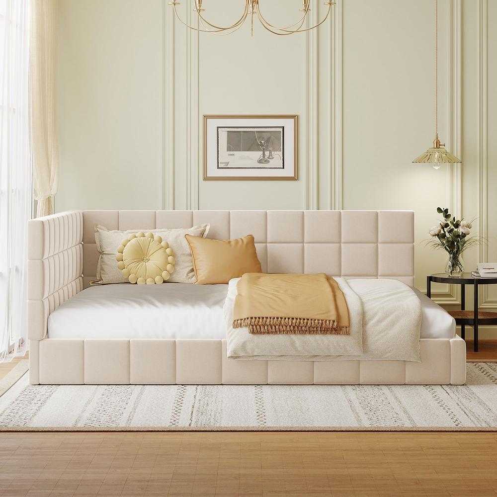Sofá cama 140x200cm velours convertible con somier y baúl beige