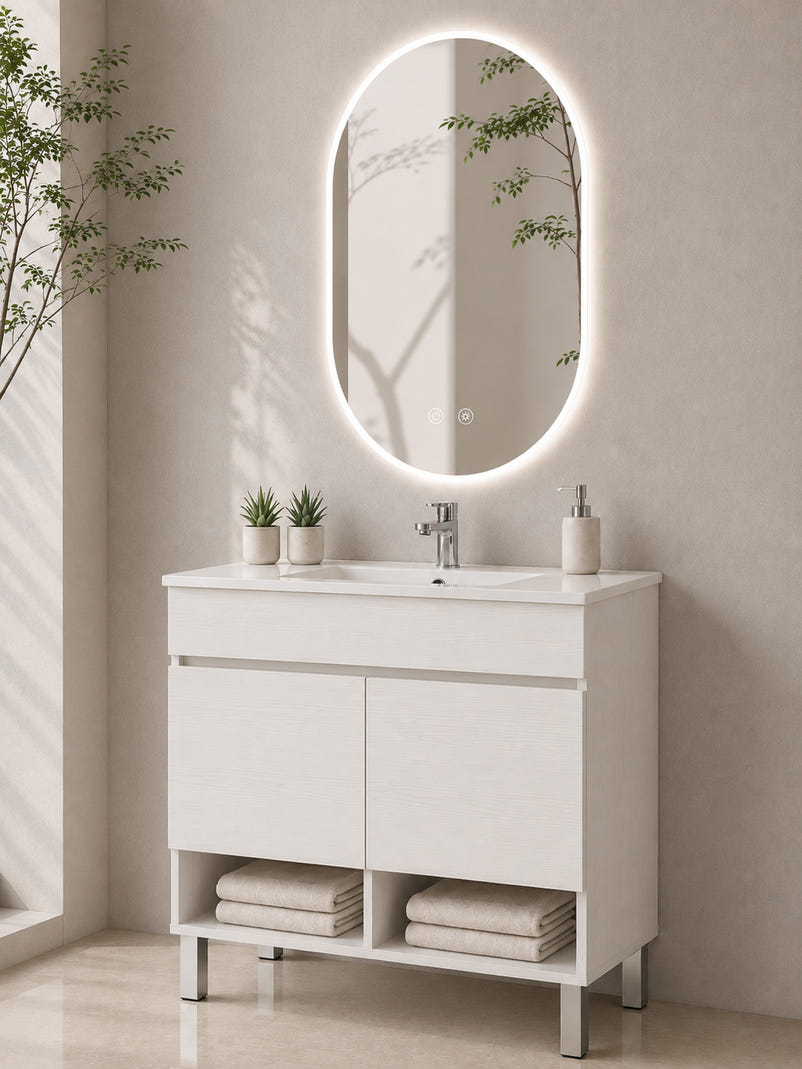 Mueble de baño con lavabo nebari sin espejo 120x45 cm 1 seno blanco nórdico