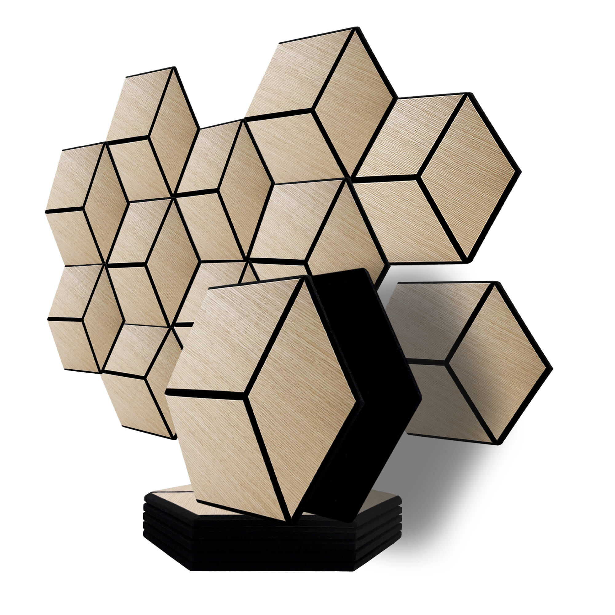 Pack 10 panel acústico pared hexagonal madera natural gothenburg 30x30x1cm