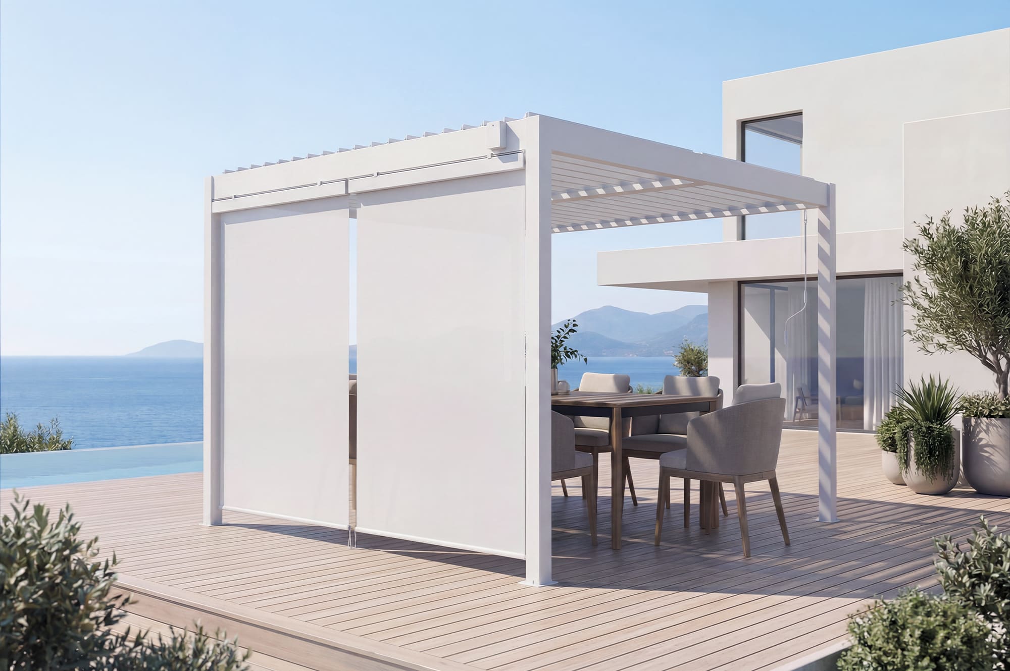 Juego de 2 estores vada para pérgola aluminio blanco 250x135 cm