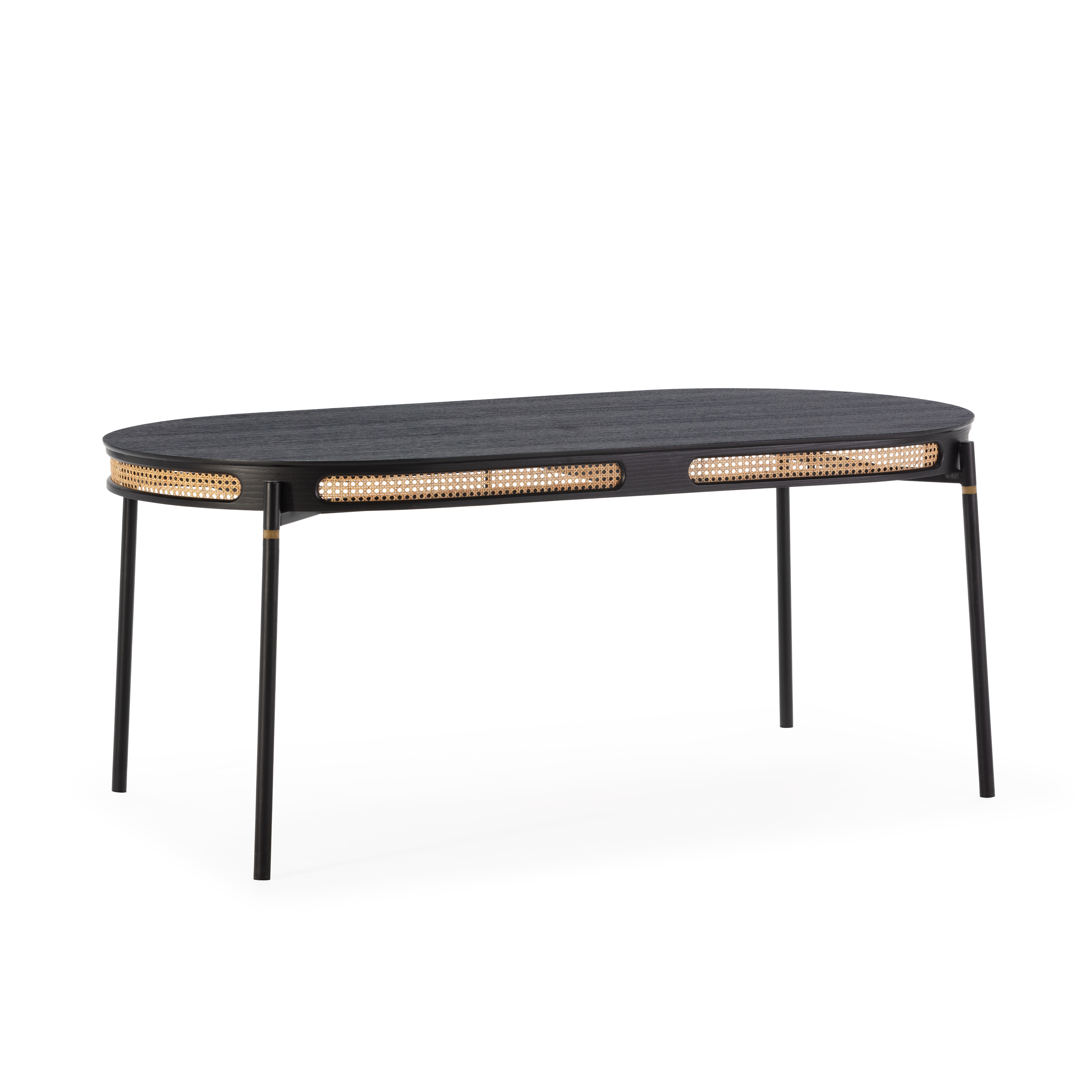 Mesa comedor 180x90x75 dm negro, ratan natural, metal negro