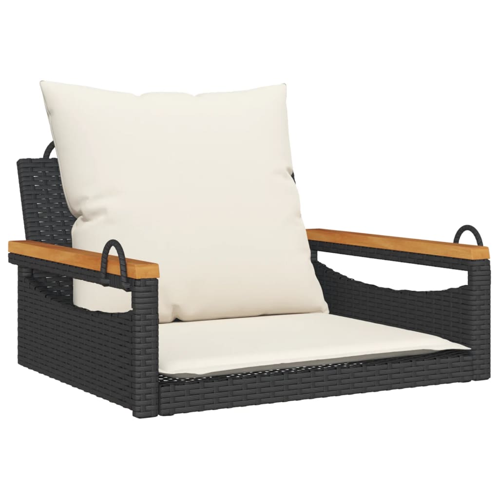 vidaXL banco columpio con cojines ratán sintético negro 63x62x40 cm