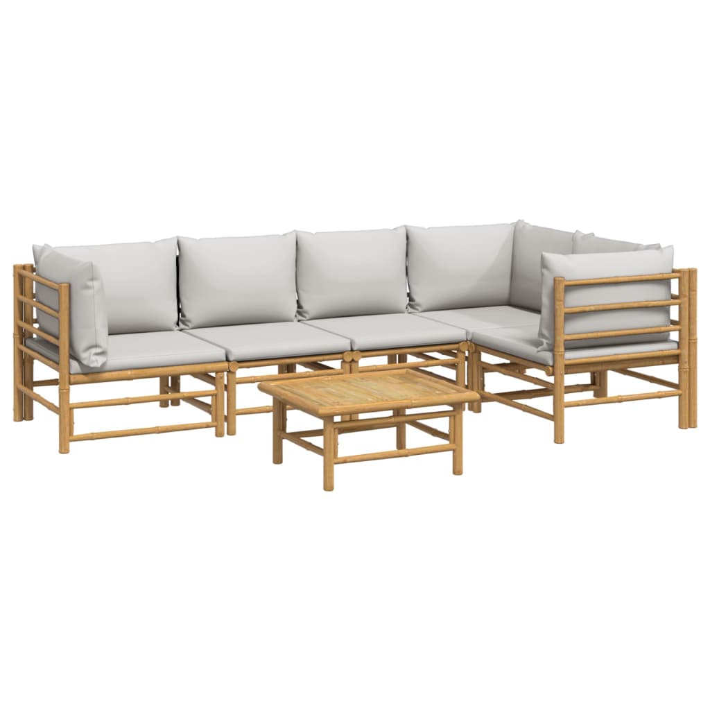 vidaXL set de muebles de jardín 6 piezas bambú con cojines gris claro