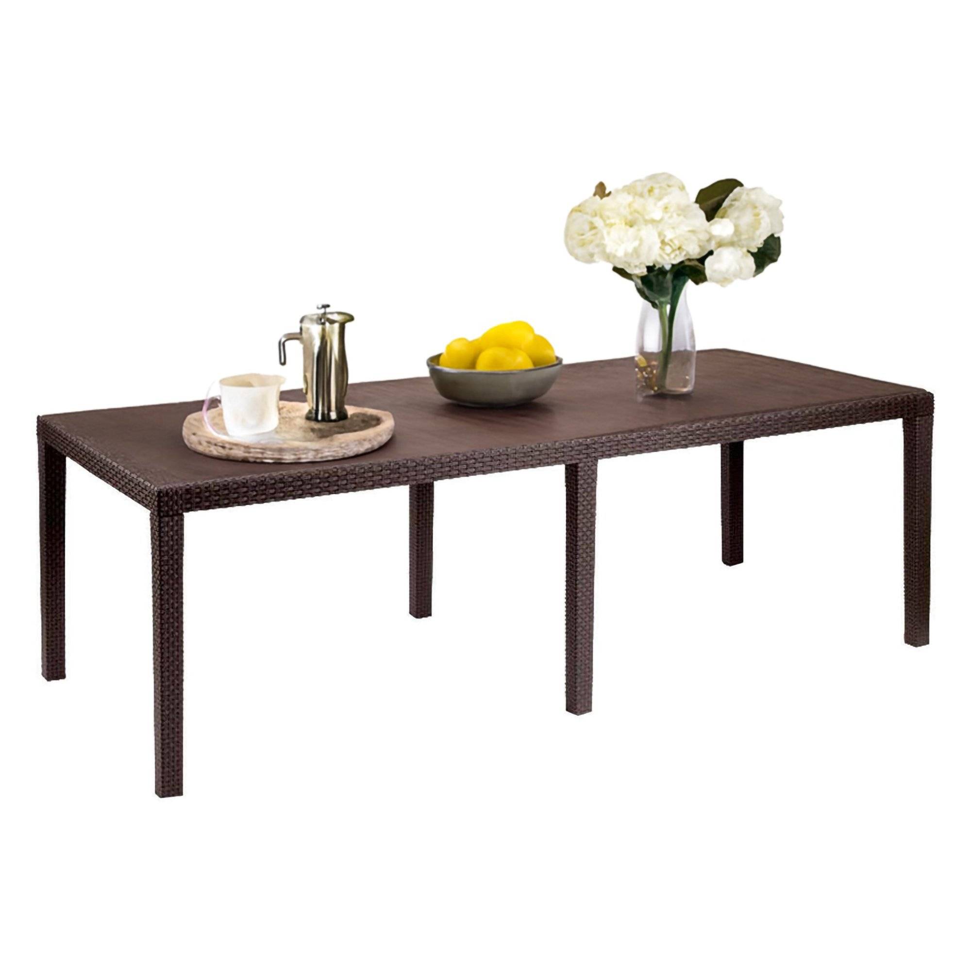 Mesa de exterior abbaviva, extensible con alargue central, marrón