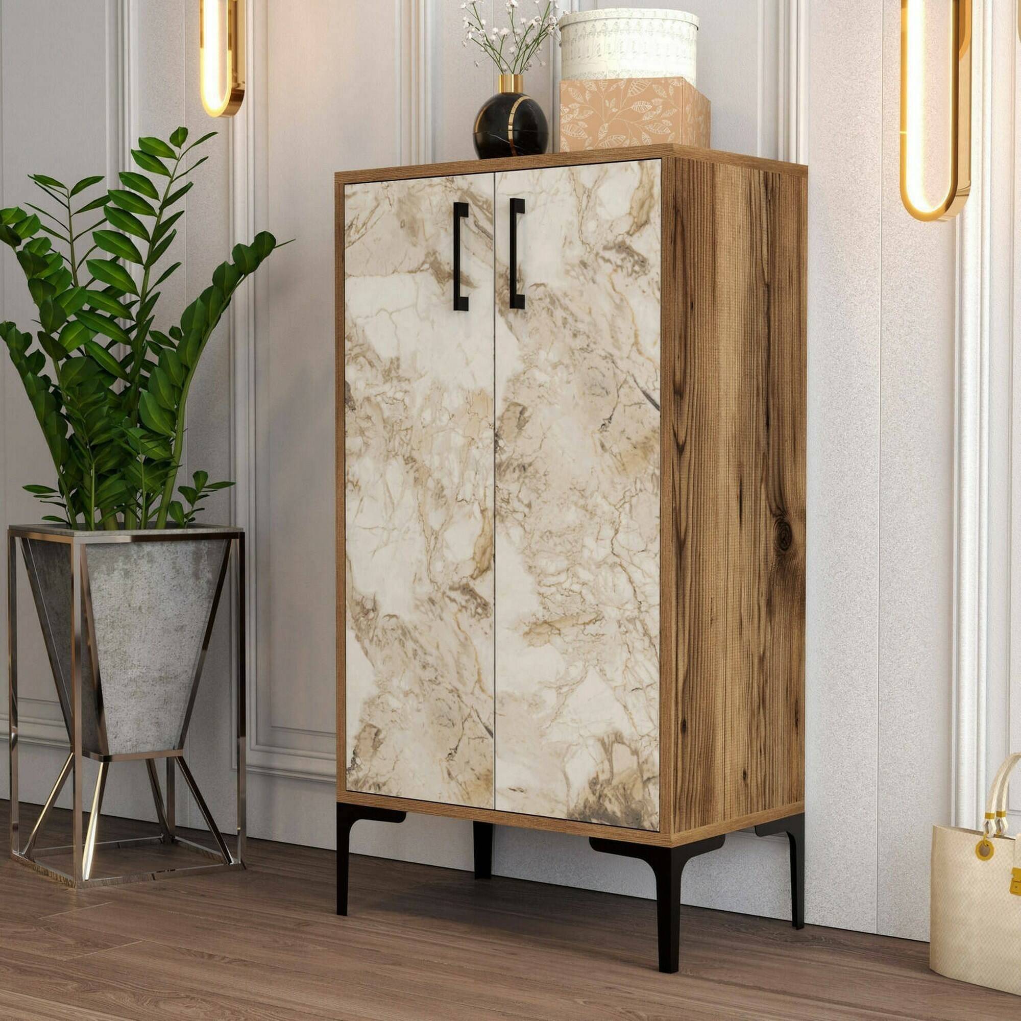 Zapatero axarix, 3 estantes, madera noble nogal 60x35x111h cm