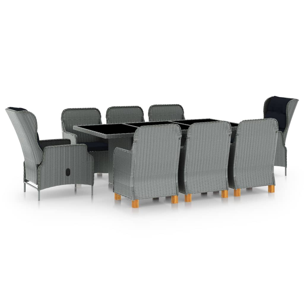 vidaXL set comedor jardín 9 pzas y cojines ratán sintético gris claro