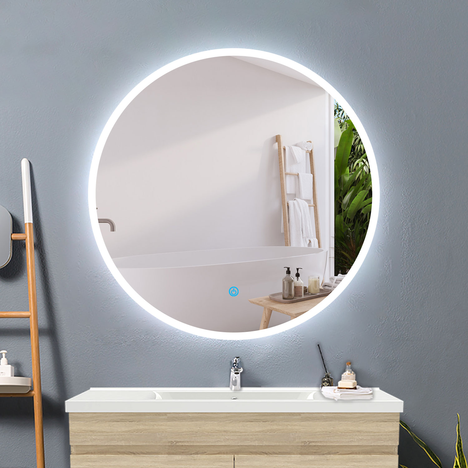 Aica espejo redondo de baño LED 60cm,antivaho,interruptor táctil