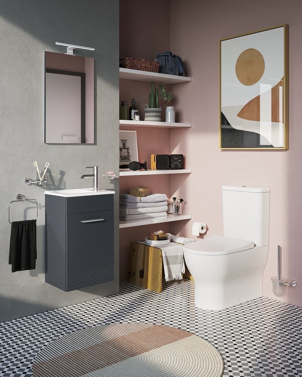 Mueble baño con espejo, lavabo e ilum. LED vitra mia 39x61x28cm gris antr.