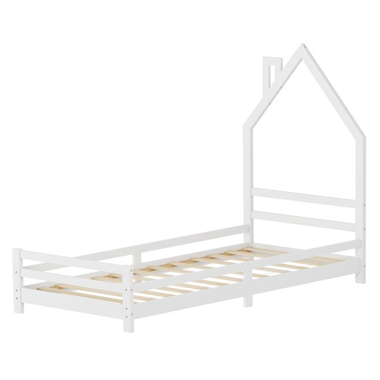 Cama infantil 90 x 200 cm de madera blanca forma de casita tipi juego