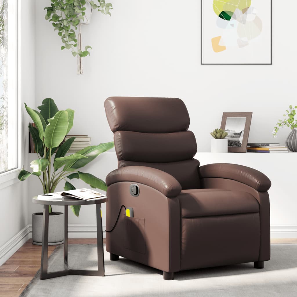 Sillón de masaje reclinable cuero sintético marrón es2936
