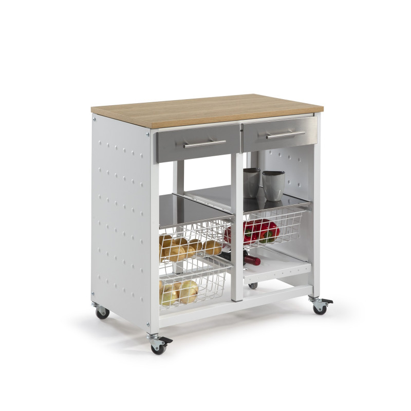 Carrito de cocina bergen con cajones, cestas y botellero