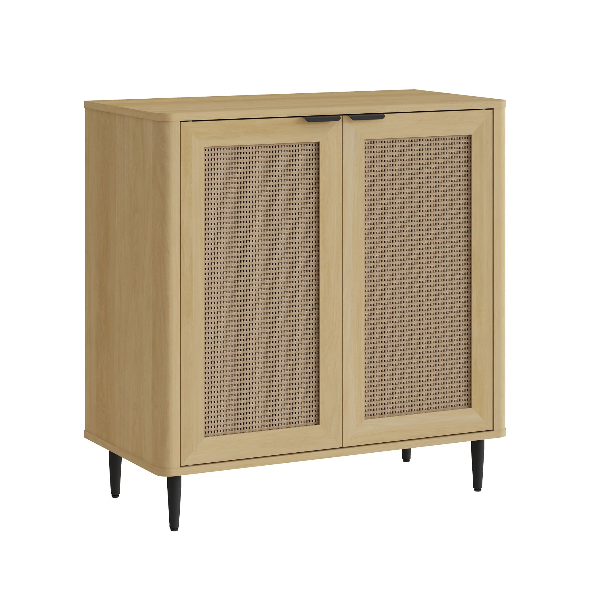 Aparador de salón lukhomso 83x80x40 cm - efecto roble/efecto ratán [en.casa