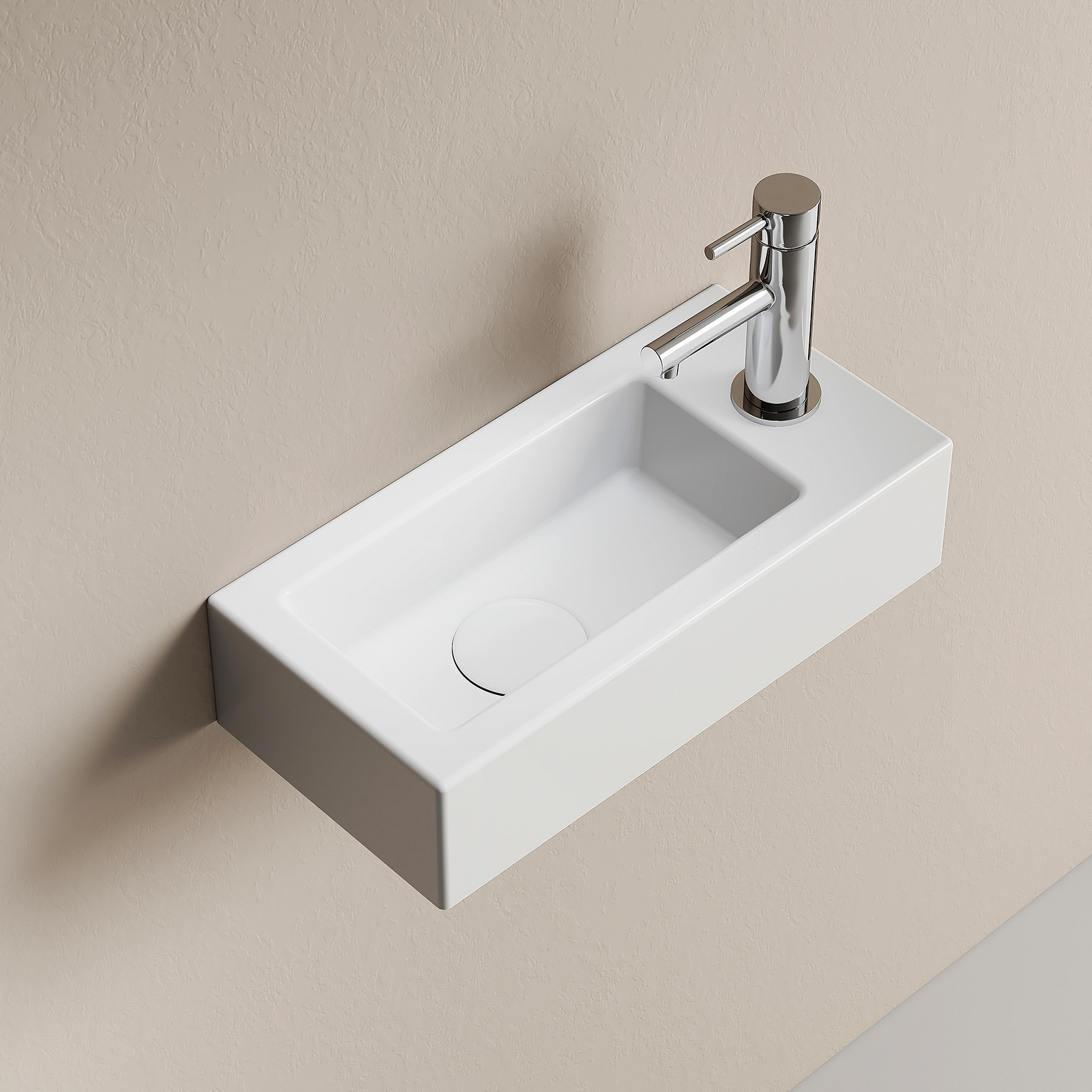 Emke lavabo mural cerámica cuadrado fino 36,5x18x9 cm blanco