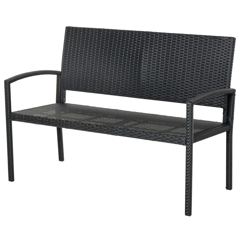 Banco de jardín 122x60x85 cm acero, pe ratán Outsunny