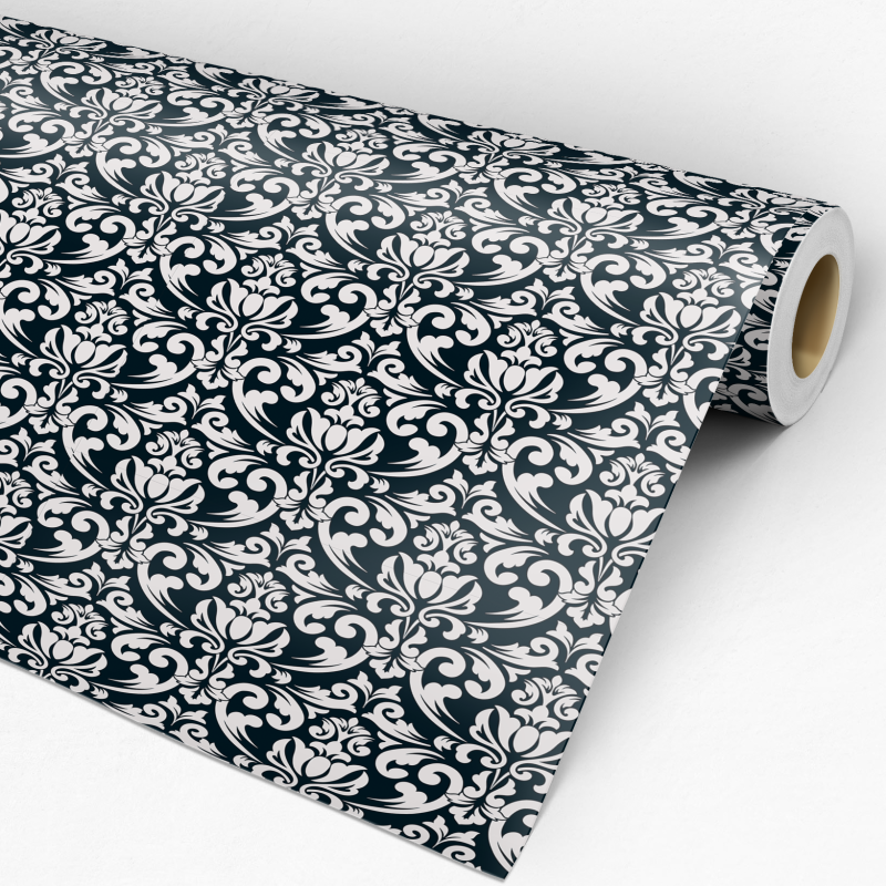 Papel pintado victoriano blanco y negro elegante 60cm por 250cm
