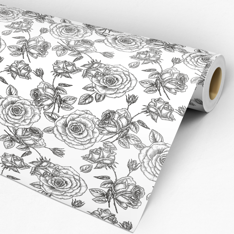 Papel pintado floral blanco y negro 60cm por 250cm