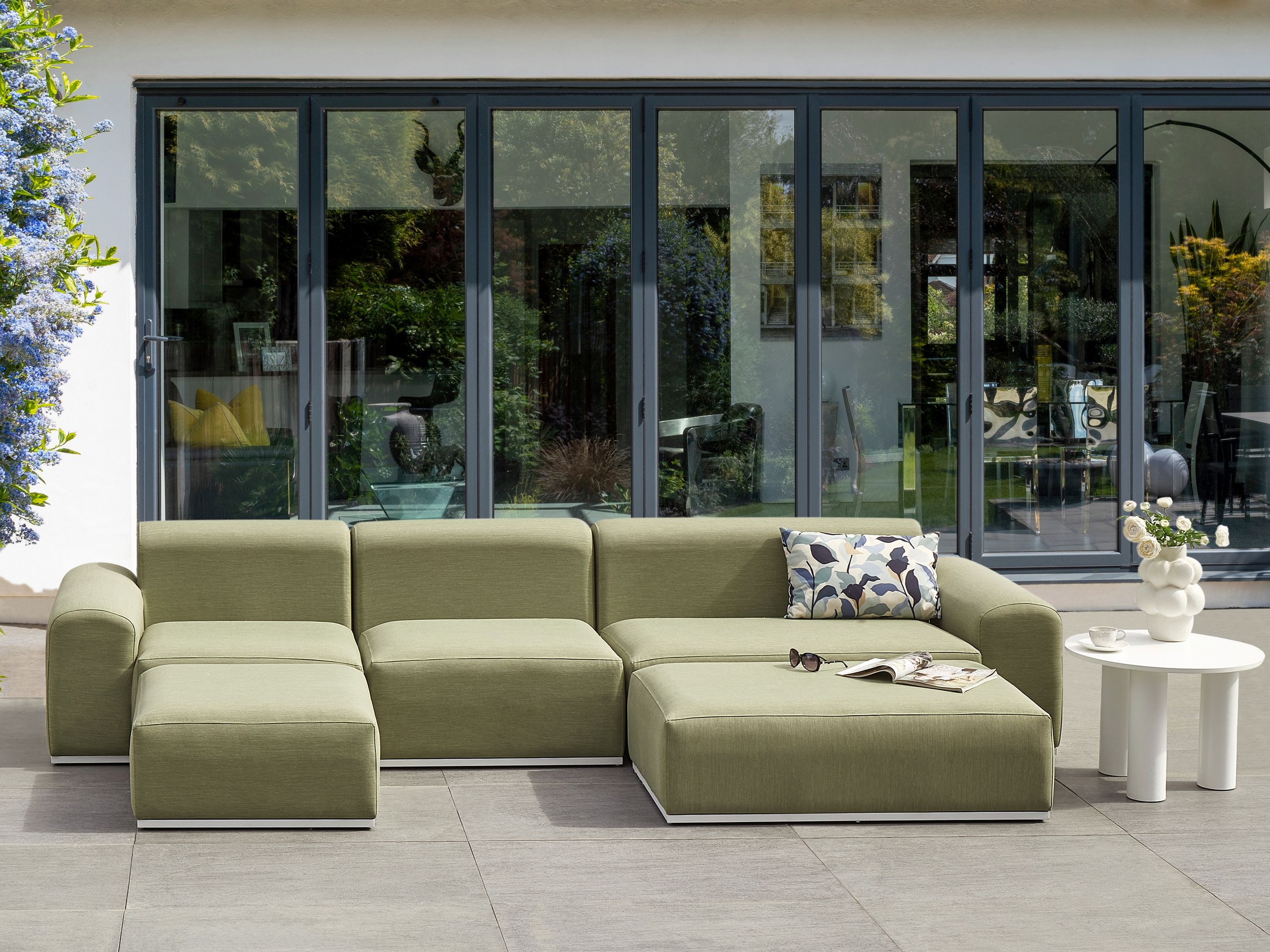 Sofá de jardín con otomana 7 plazas battifollo modular verde oliva