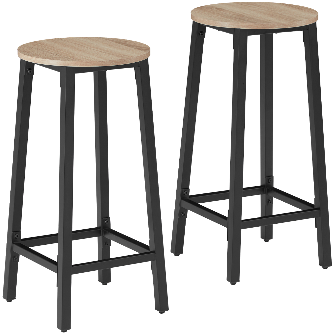 2 taburetes de altos de madera y acero con 66 cm alto, madera clara