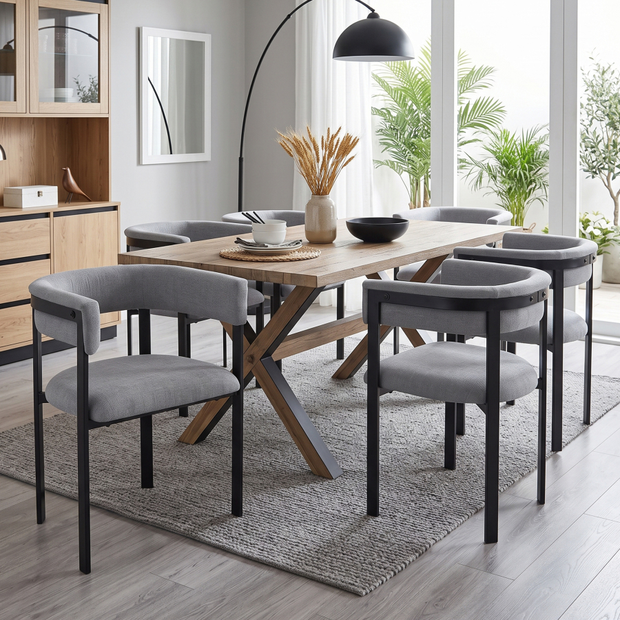 Conjunto de 6 sillas de comedor de chenilla gris con estructura de metal