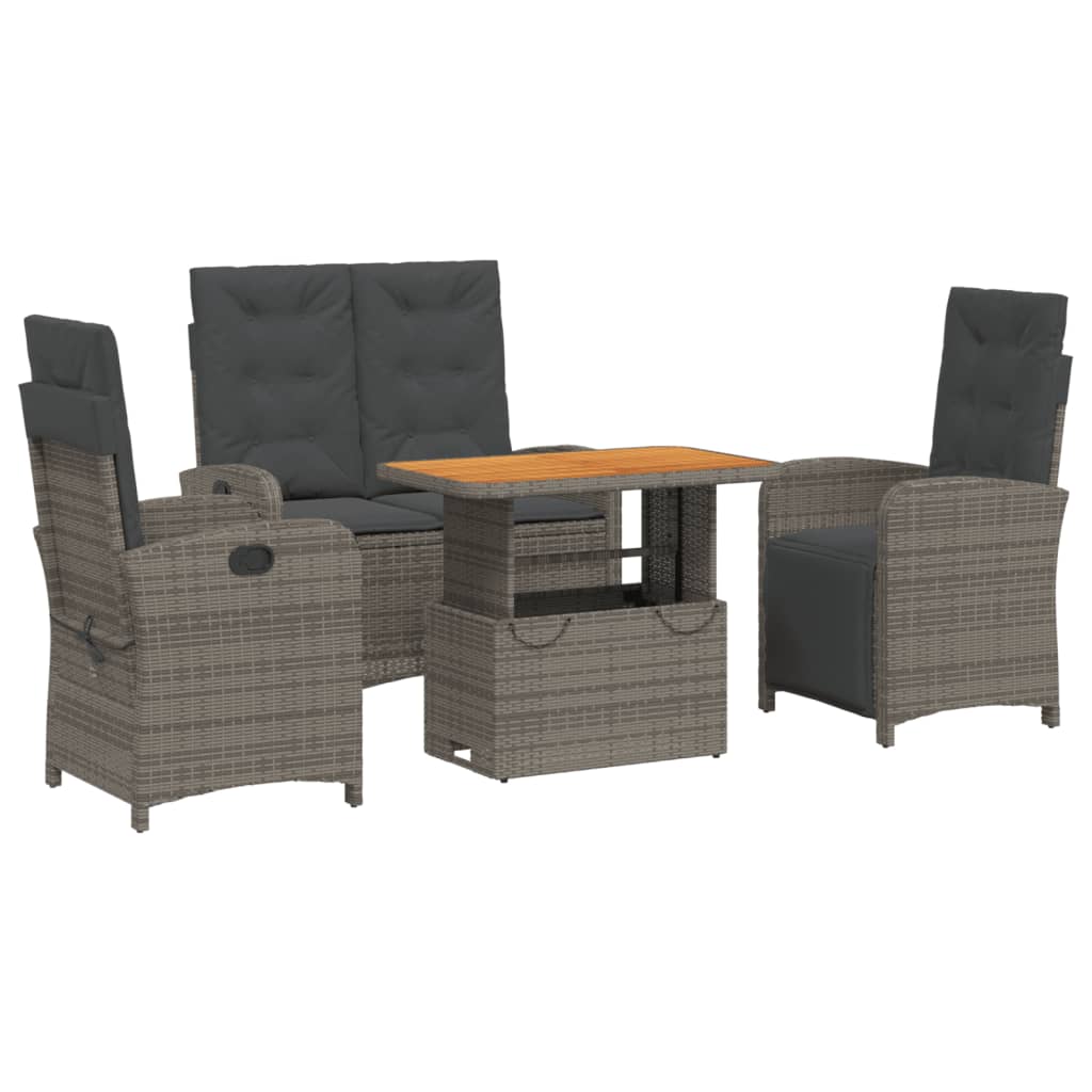 vidaXL juego de comedor de jardín 4 piezas con cojines ratán pe gris