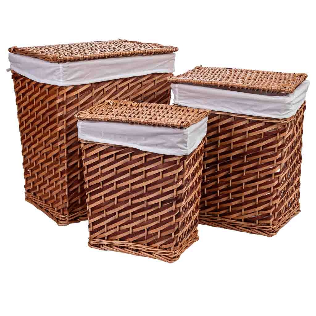 Set 3 cestos de mimbre marrón l:42x33x50 m:35x28x43 s:30x22x37 cm