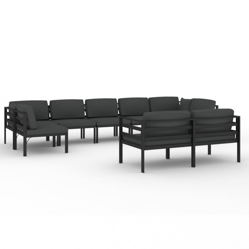 vidaXL set muebles de jardín 9 pzas y cojines aluminio gris antracita