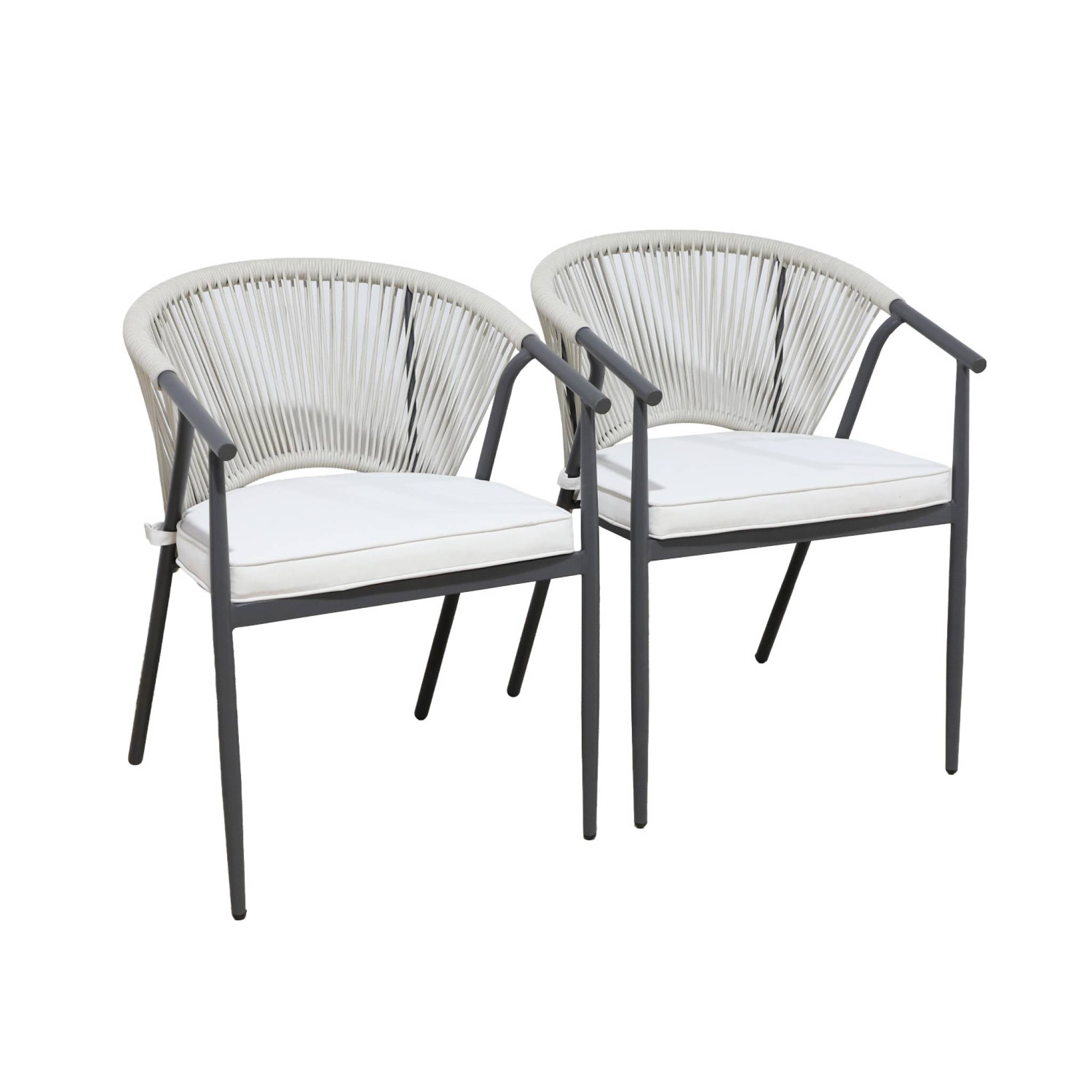 Silla de jardín apilable de acero y cuerdas, set de 2 beige 56.5x58x77 cm