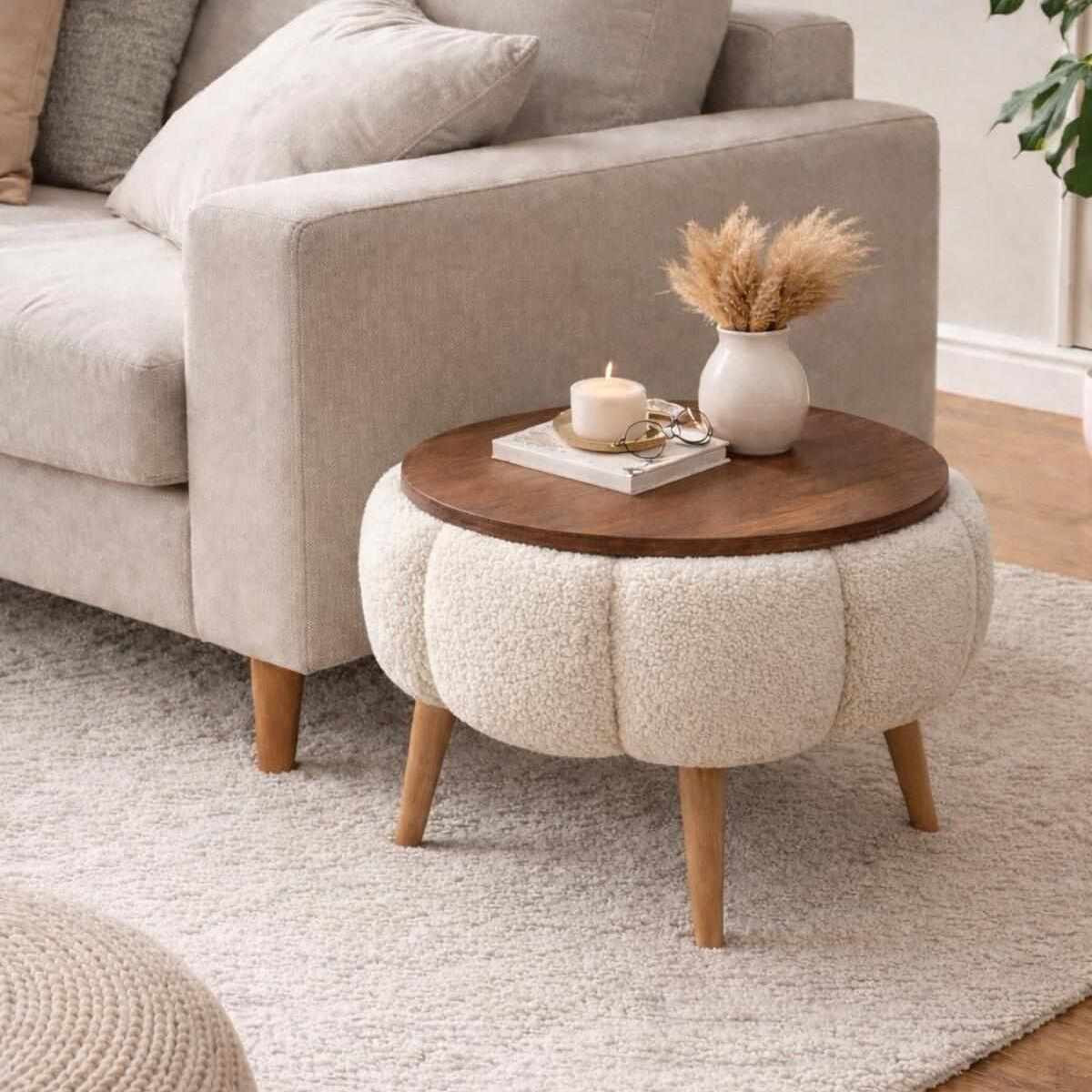 Mesa auxiliar de madera "papatya" - 45 x 45 x 44 cm - crema
