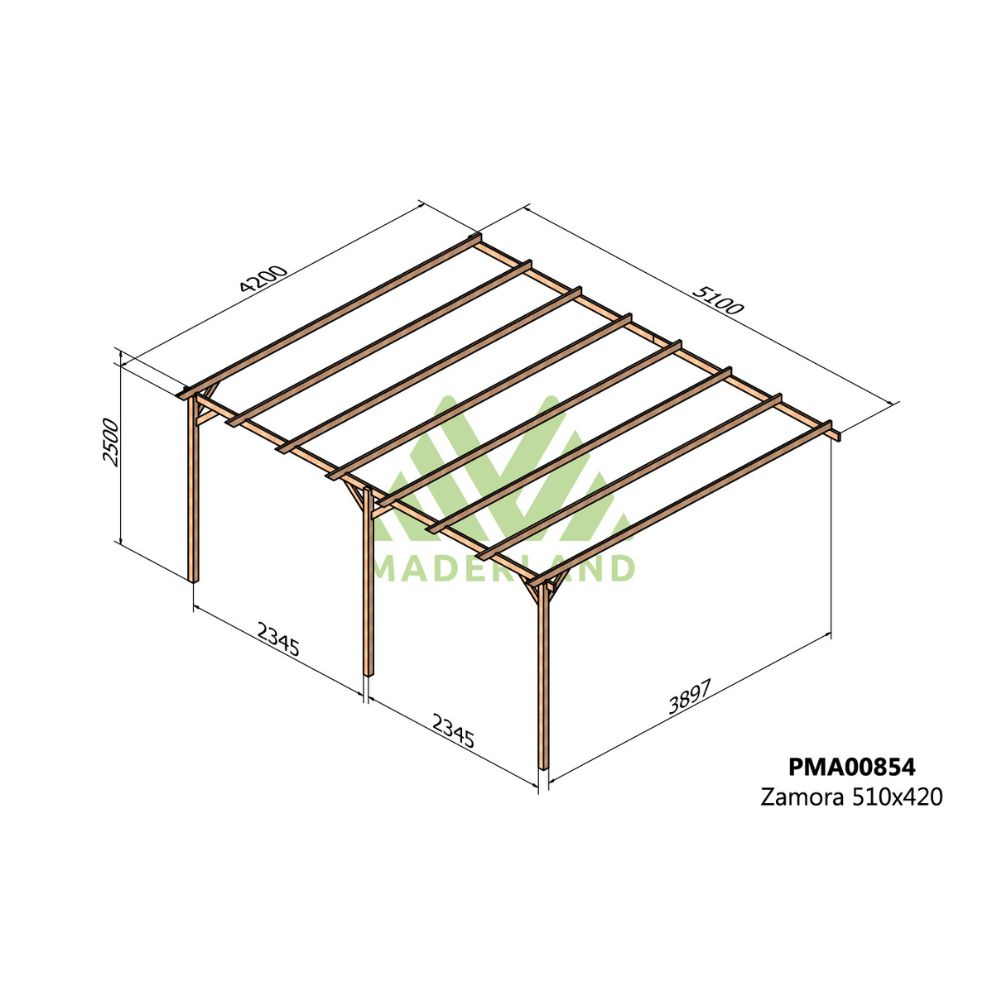 Pérgola de madera maciza adosada - zamora ad. 510x420cm (maderland)