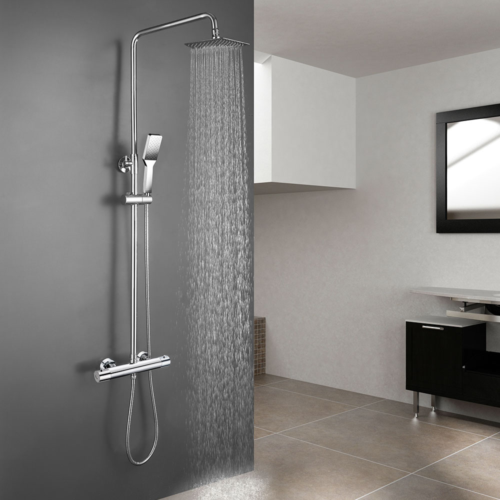 Kibath columna ducha extralarga termostática cuadrada de 100-150 cm cromo