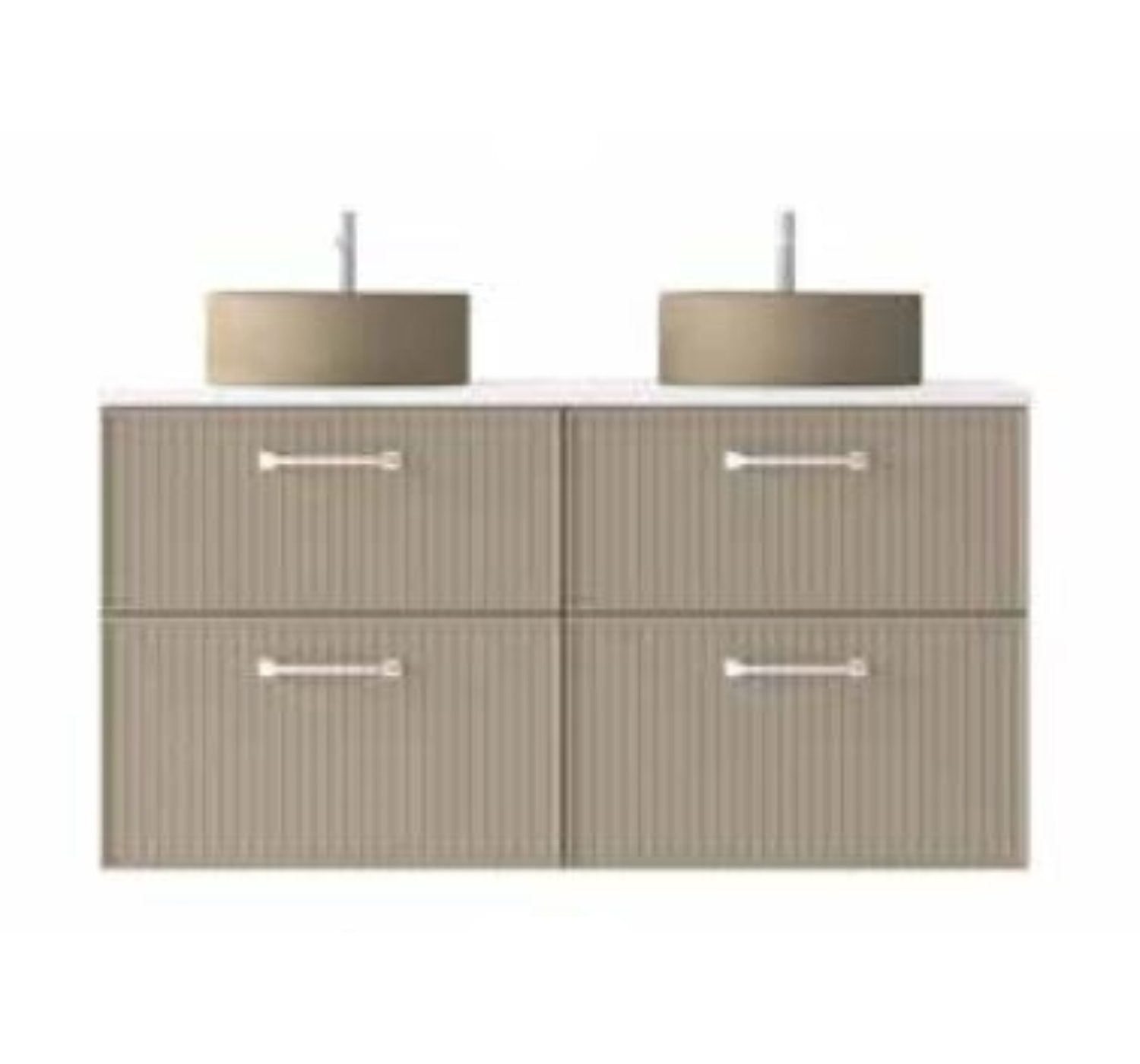 Mueble baño moka 120 cm - 4 cajones + encimera + 2 lavabos moka