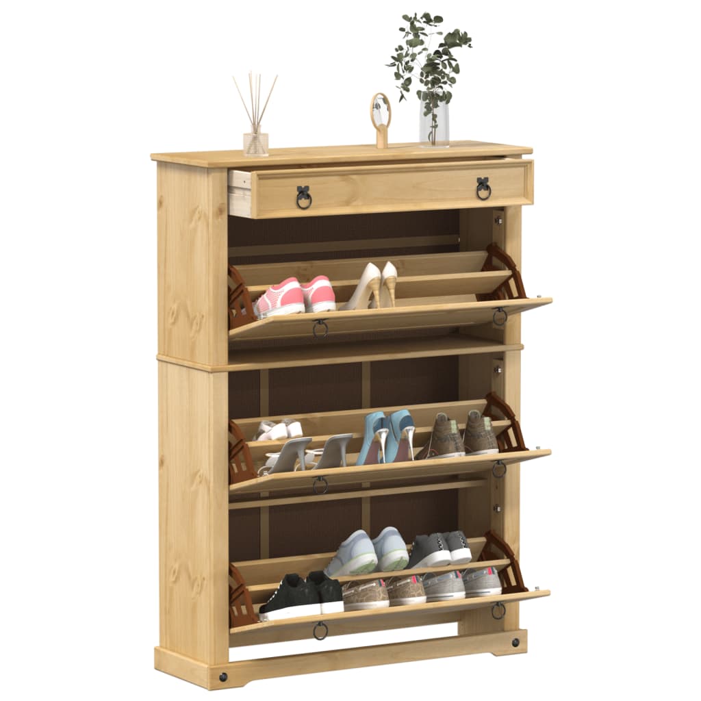 Mueble zapatero corona madera maciza de pino 99x32x138 cm