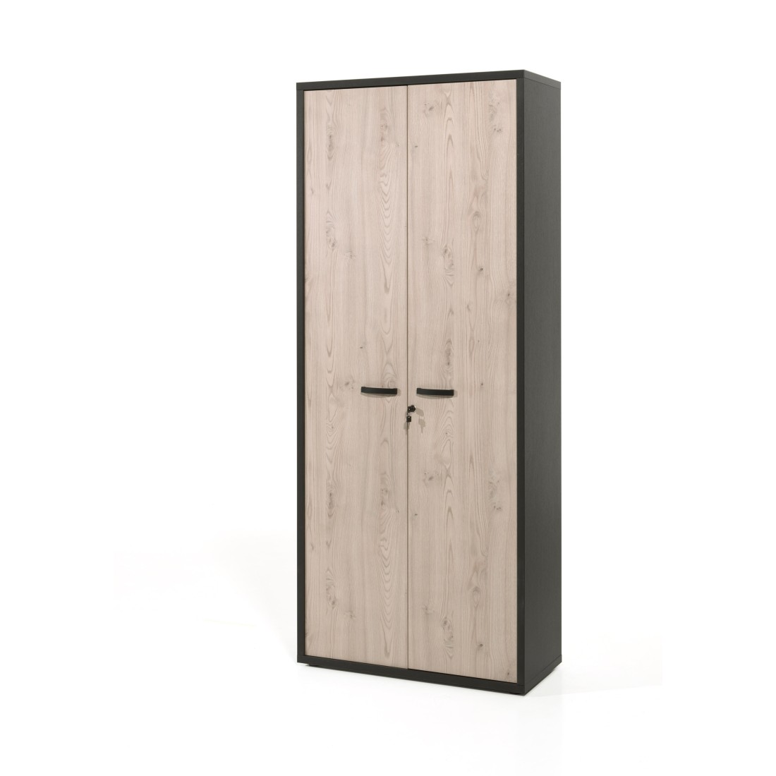 Armario de oficina depé – 2 puertas – roble claro & negro – l90 x h216 x p4