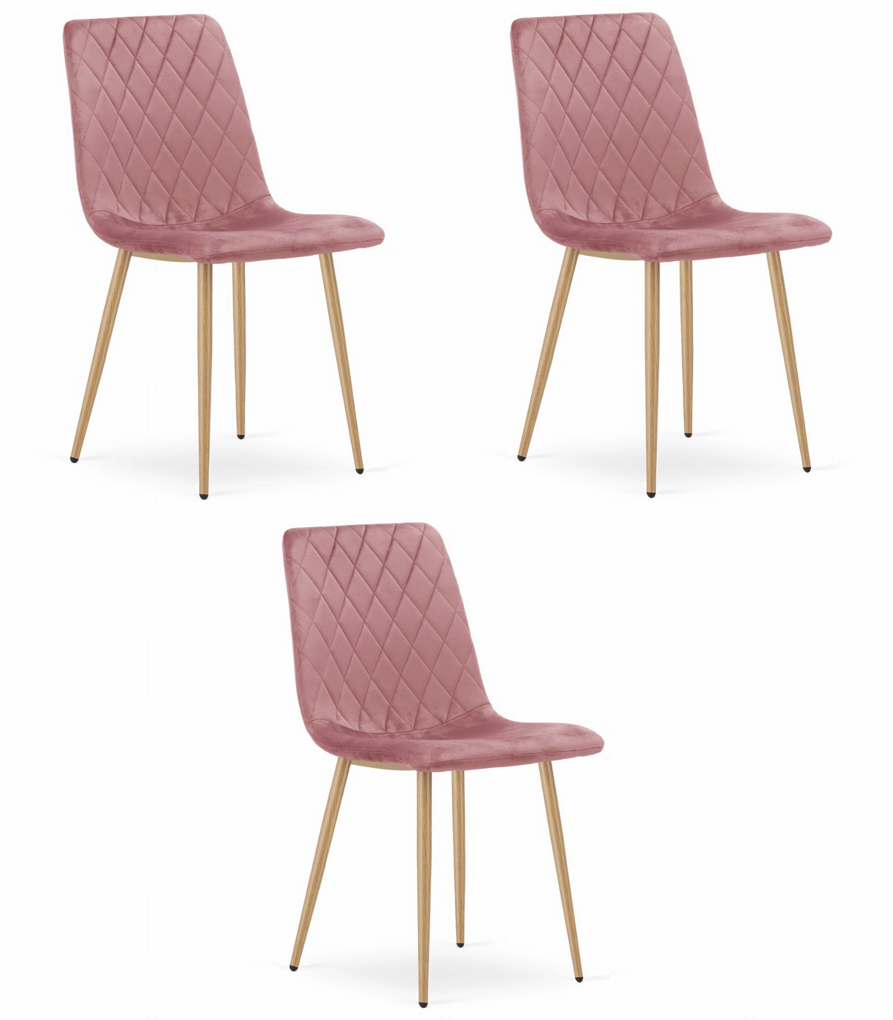Silla valora turin de terciopelo rosa con patas de madera para salón (x3)